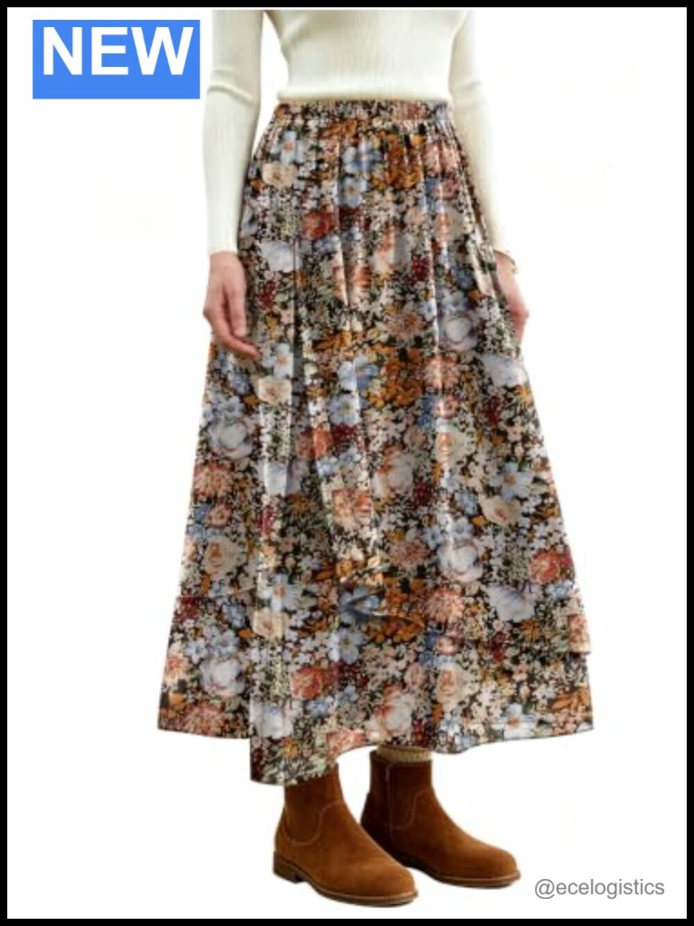 Flowy Floral Maxi Skirt High Waisted A-Line Asymmetrical Tiered Chiffon Long